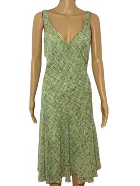 VTG Jones Wear Dress Flowy Skirt V-Neck Slip Size 16 Green Spring Feminine